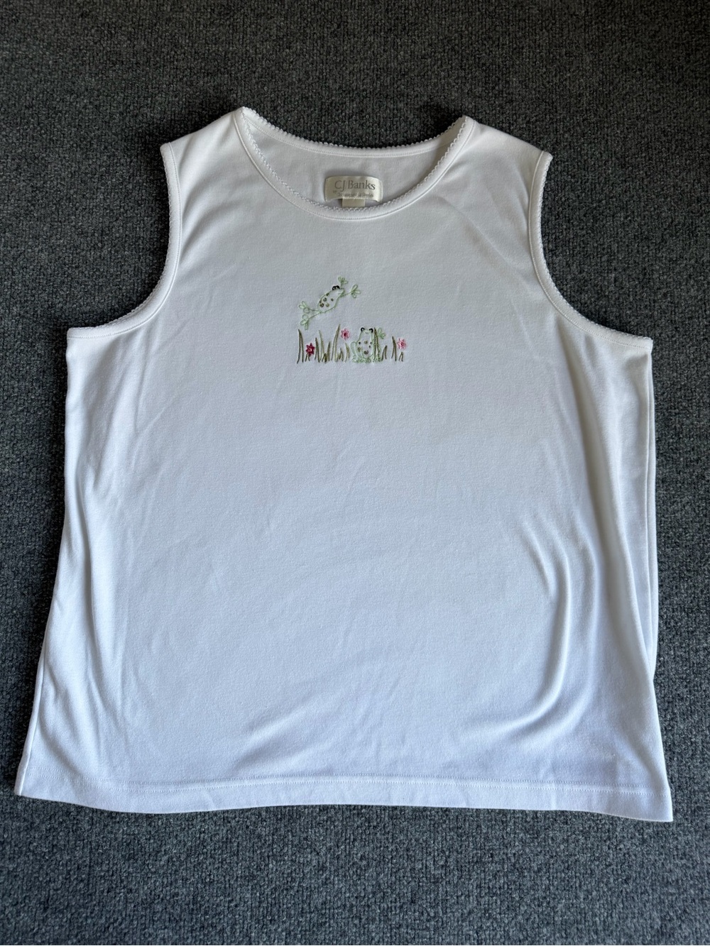 CJ Banks 1X Embroidered Frog White Tank Top‎ Cottagecore Whimsical